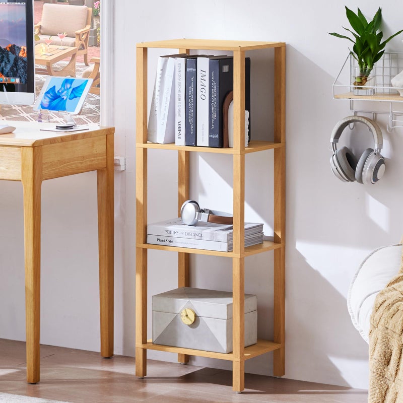 YUFAM 4 Tier Tall Bookshelf with Storage - Small Bookcase for Small Spaces, Shelf for Living Room, Office, Bedroom, Kitchen - Industrial Modern Natural Book Shelf - Image 3