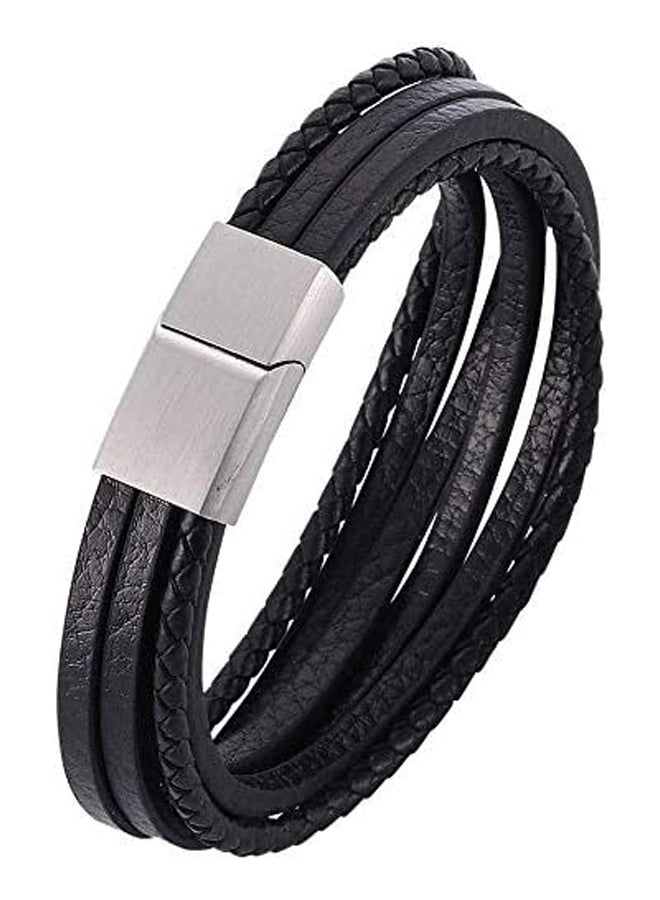 GJJYY Mens Genuine Leather Braided Stainless Bracelet 316L Chain Multi-layer Brown Black Magnetic Clasp Rope Wristband Gift for Men - Image 2