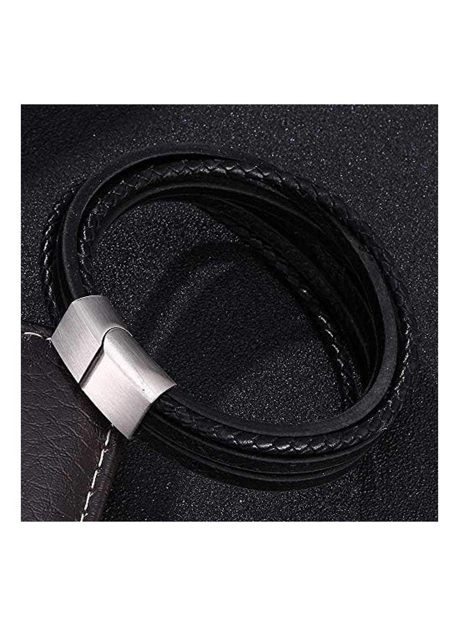 GJJYY Mens Genuine Leather Braided Stainless Bracelet 316L Chain Multi-layer Brown Black Magnetic Clasp Rope Wristband Gift for Men - Image 3