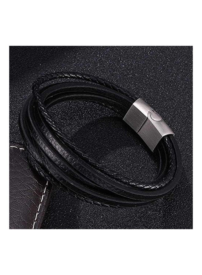 GJJYY Mens Genuine Leather Braided Stainless Bracelet 316L Chain Multi-layer Brown Black Magnetic Clasp Rope Wristband Gift for Men - Image 4