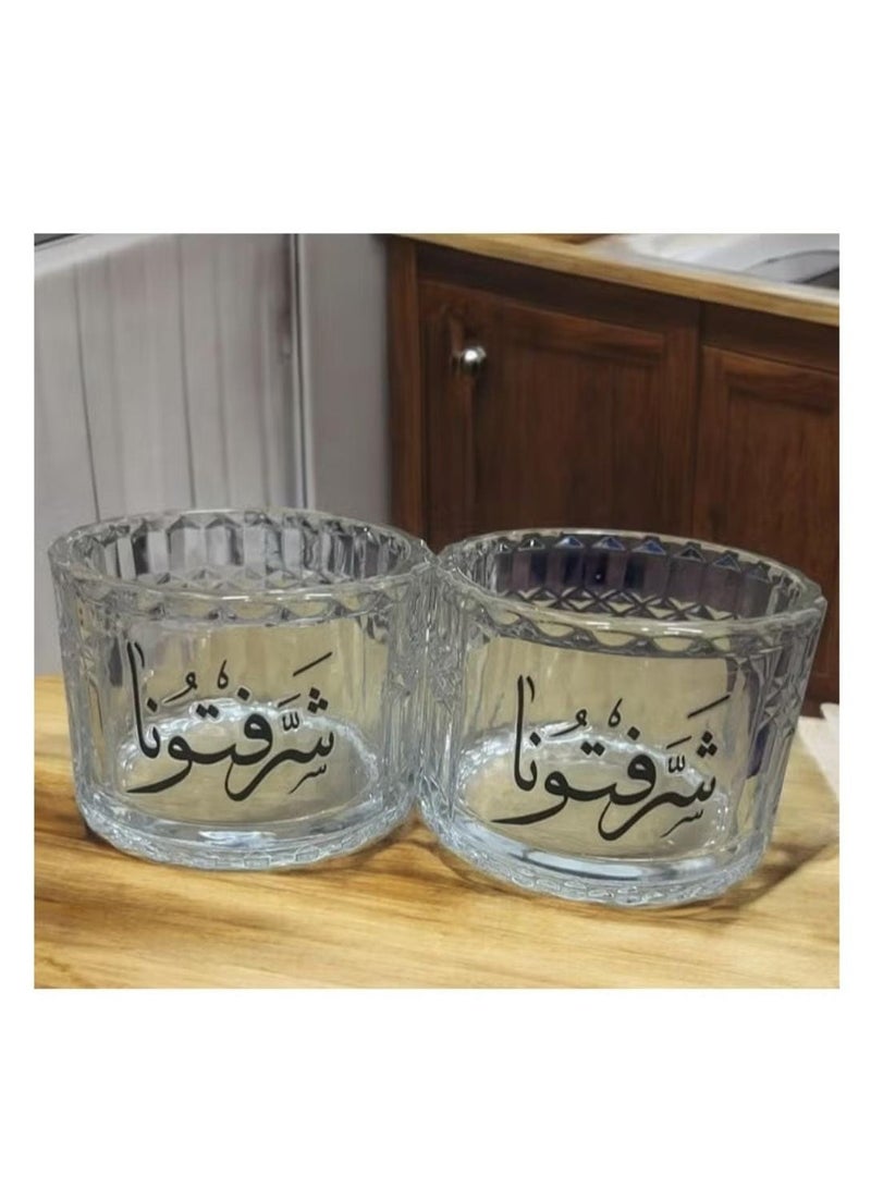 2-piece glass candy and nut box with welcome phrases - Image 1