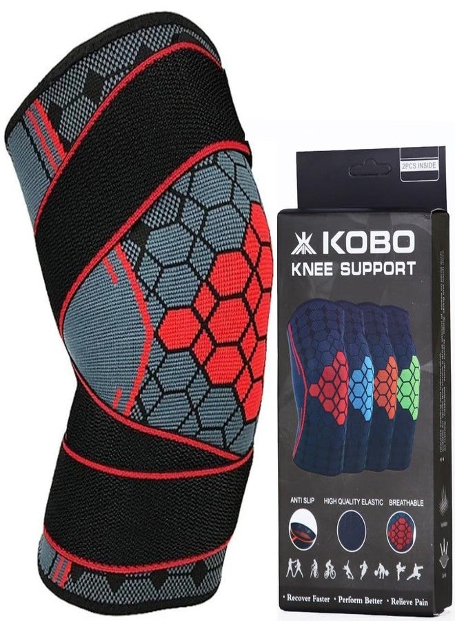 Kobo Nylon Knee Caps With Straps For Women&Men Knee Support Knee Cap For Men Knee Pain Knee Support For Women Knee Brace For Knee Pain Relief Products Knee Guard/Knee Pads For Women Red/L (Imported) - Image 1
