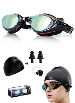 5-In-1 Swim Goggles And Cap Set Anti Fog Swimming Glasses for Adult (BlacK)