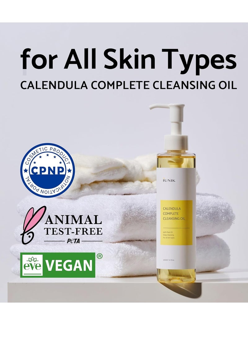 iUNIK Ionic Complete Cleansing Oil with Calendula Extract Lightweight oil helps soothe skin and reduce blackheads and pores Pure plant oil with calendula provides powerful removal of dot makeup and sunscreen in one step while effectively caring for clean, smooth skin 200ml - Image 2