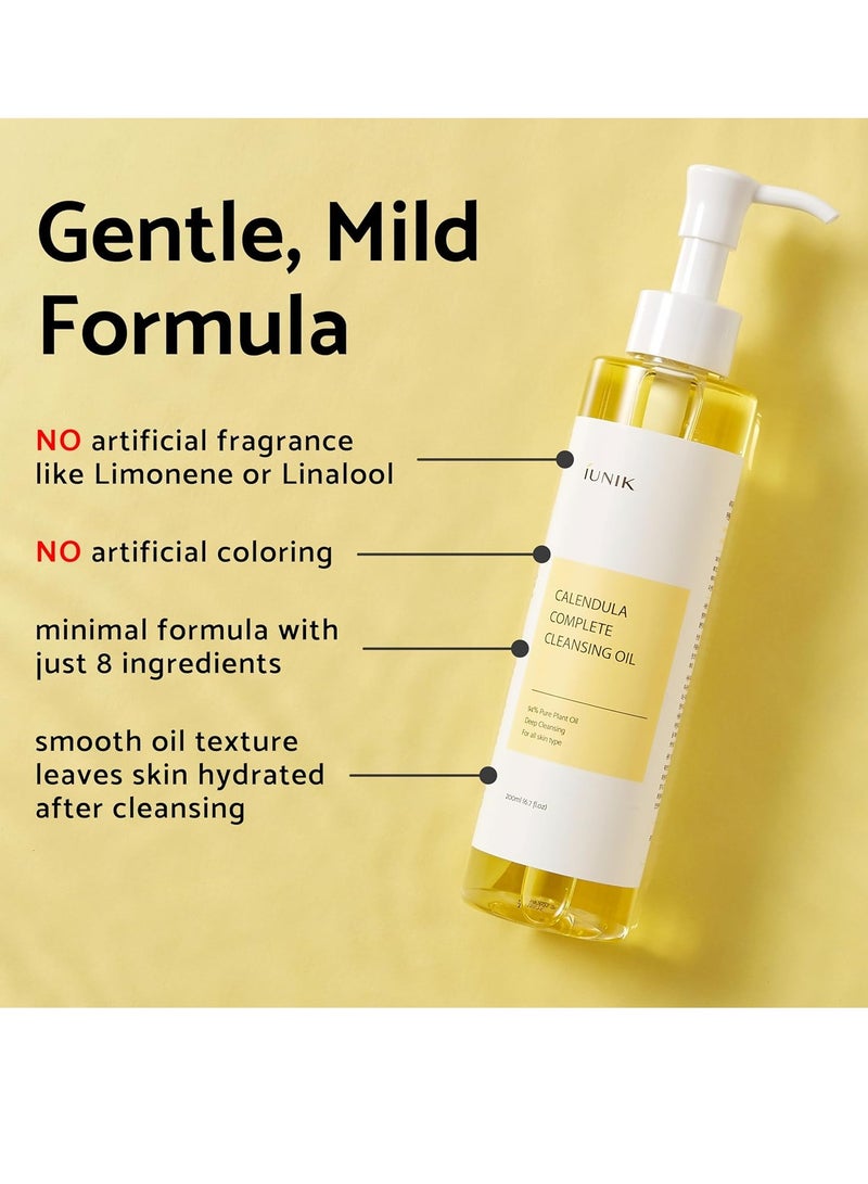 iUNIK Ionic Complete Cleansing Oil with Calendula Extract Lightweight oil helps soothe skin and reduce blackheads and pores Pure plant oil with calendula provides powerful removal of dot makeup and sunscreen in one step while effectively caring for clean, smooth skin 200ml - Image 3
