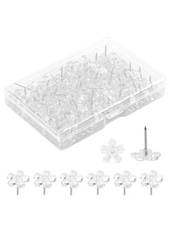 Y&D 100pcs Clear Push Pins Thumb Tacks Creative Decoration Drawing Cute Flower Plastic Head Map for Whiteboard CorkBoard Bulletin Board Photo Wall  - Image 1