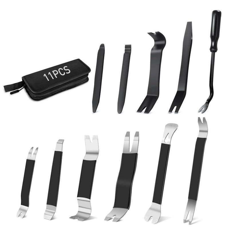 GOOACC 11PCS Trim Removal Tool Kit, Metal & Nylon Pry Tools Set for Car Door Panel, Dashboard, Audio, Clips, Fastener Remover w/ Storage Box â€“ Black - Image 1