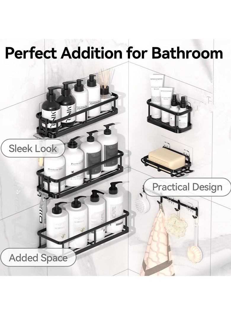 Anmi 6 Pack Shower Caddy, Adhesive Bathroom Organizer, Large Capacity shower Organizer with Soap Holder and 12 Hooks, No Drilling, Black  - Image 2