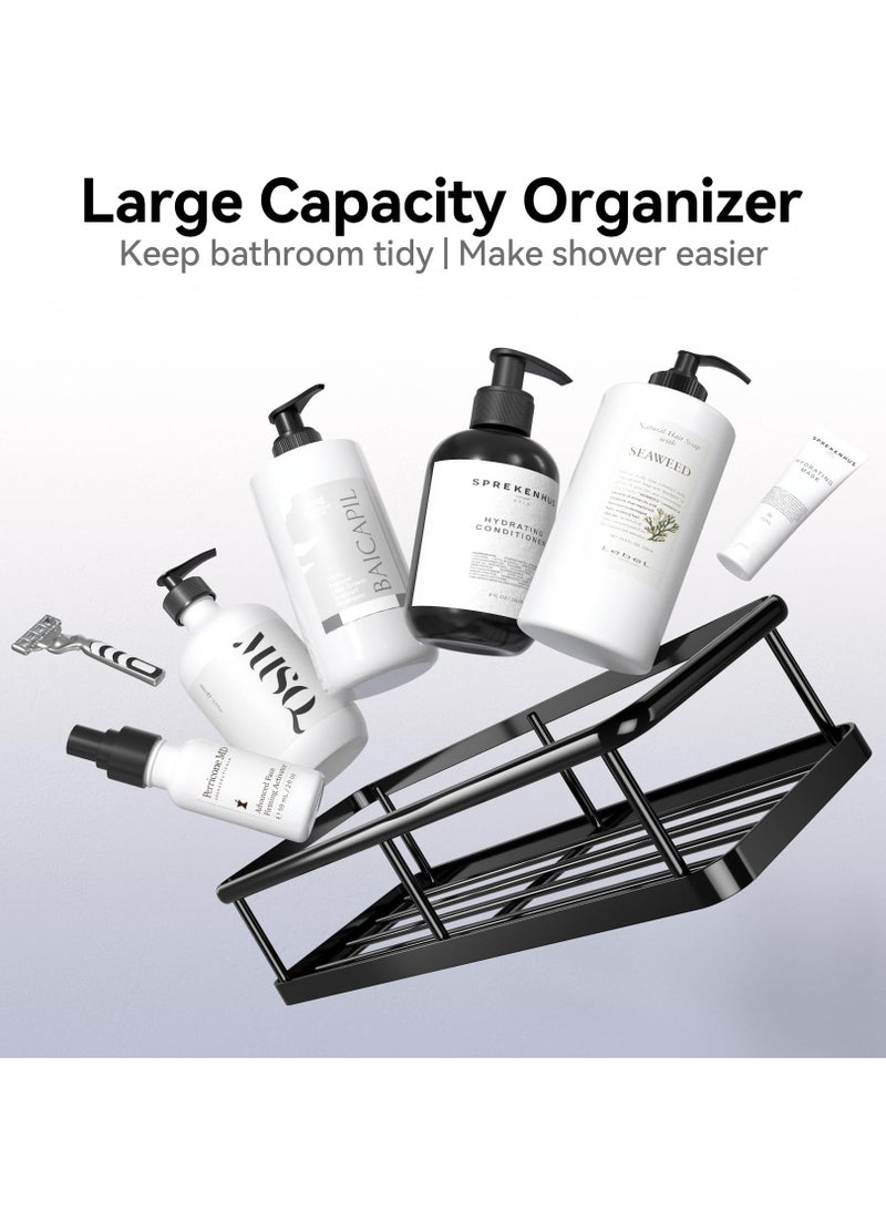 6 Pack Shower Caddy, Adhesive Bathroom Organizer, Large Capacity shower Organizer with Soap Holder and 12 Hooks, No Drilling, Black