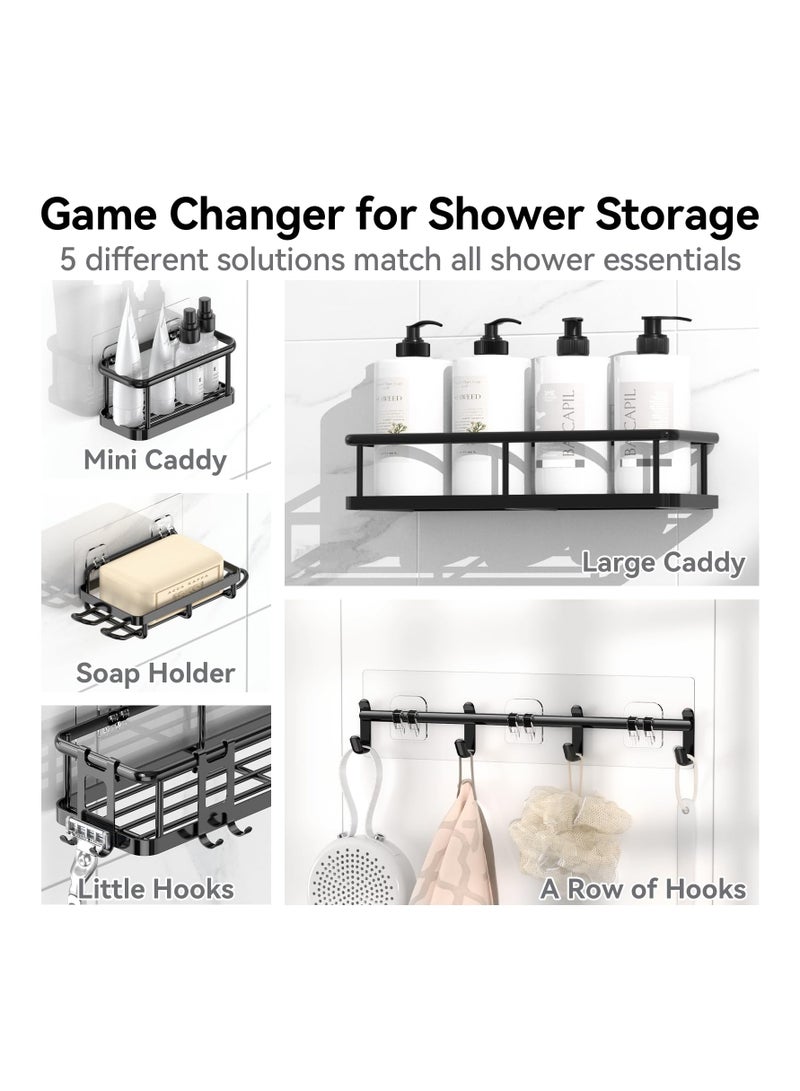 Anmi 6 Pack Shower Caddy, Adhesive Bathroom Organizer, Large Capacity shower Organizer with Soap Holder and 12 Hooks, No Drilling, Black  - Image 5
