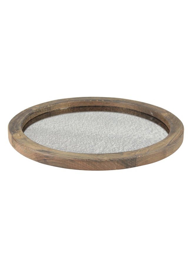 Stonebriar Round Natural Wood Serving Tray with Antique Mirror, Rustic Butler Tray, Unique Coffee Centerpiece for the Table, Dining or Any Table Top - Image 1