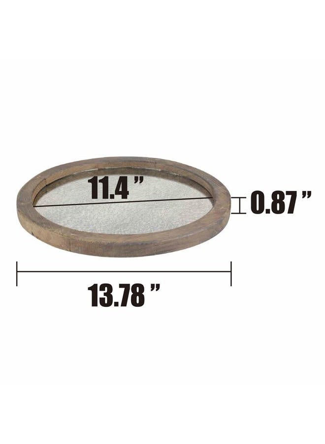 Stonebriar Round Natural Wood Serving Tray with Antique Mirror, Rustic Butler Tray, Unique Coffee Centerpiece for the Table, Dining or Any Table Top - Image 3