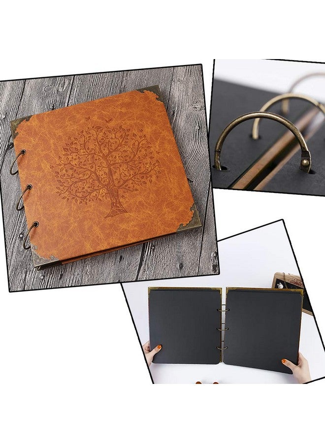 ADVcer Photo Album Diy Scrapbook 10X10 Inch 50 Pages Double Sided Vintage Leather Cover Three Ring Binder Picture Booth + 408Pcs Self Adhesive Photos Corners For Memory Keep (Family Tree Brown Sugar) - Image 2