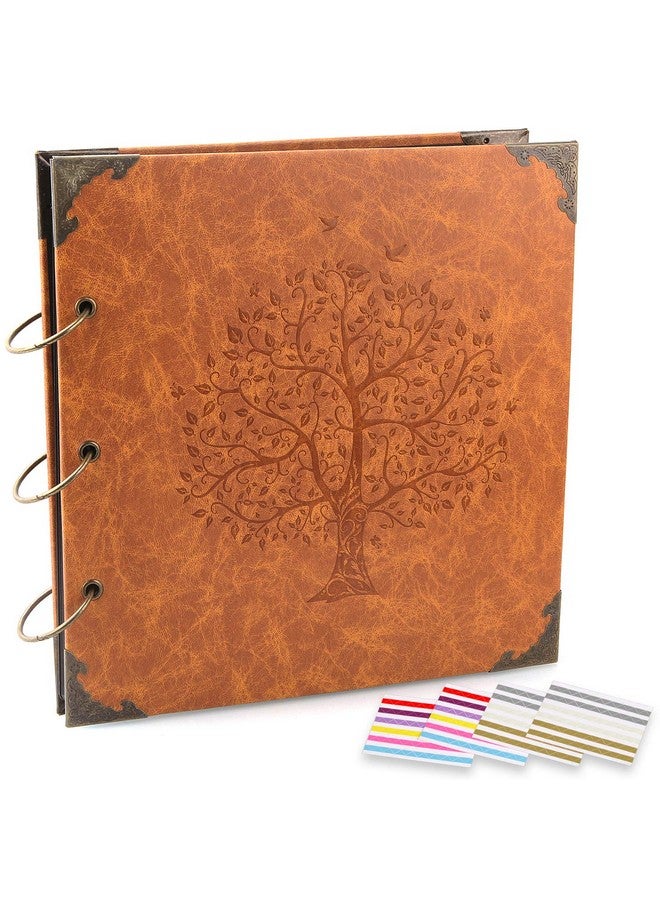 ADVcer Photo Album Diy Scrapbook 10X10 Inch 50 Pages Double Sided Vintage Leather Cover Three Ring Binder Picture Booth + 408Pcs Self Adhesive Photos Corners For Memory Keep (Family Tree Brown Sugar) - Image 1