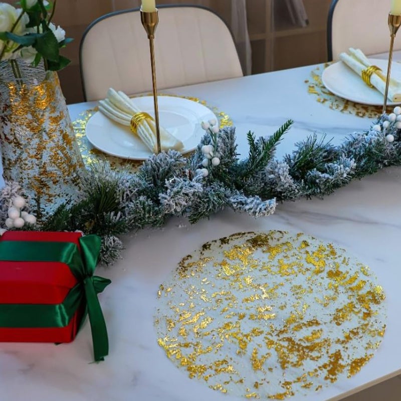 Snowkingdom Gold Placemats Set of 50 Round 13 Inch Foil Mesh Pressed Bulk Disposable Fall Table Mates 50 Pack Gold Doilies for Dining Table Wedding Birthday Party Holiday Home Decoration - Image 5