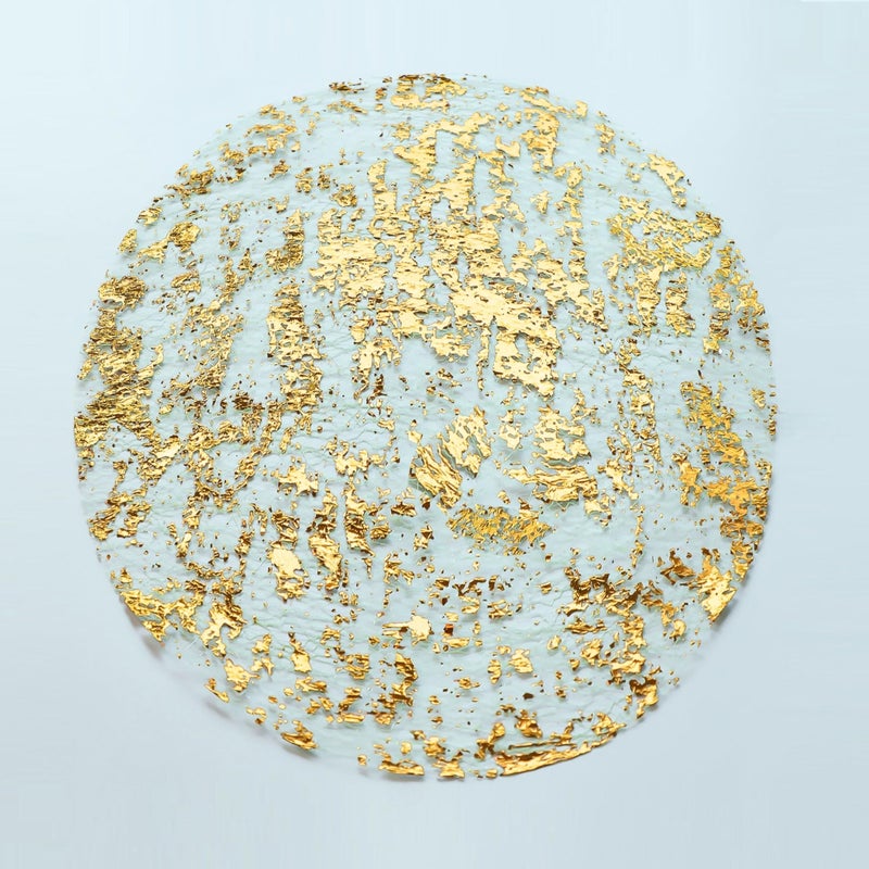 Snowkingdom Gold Placemats Set of 50 Round 13 Inch Foil Mesh Pressed Bulk Disposable Fall Table Mates 50 Pack Gold Doilies for Dining Table Wedding Birthday Party Holiday Home Decoration - Image 1