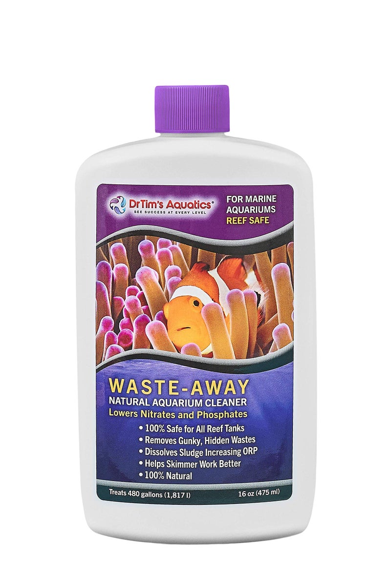 DrTim's Aquatics Reef Waste-Away Sludge Busting Bacteria â€“ For Reef, Nano, Seahorse Aquaria, Fish Tanks, Aquariums â€“ Unclogs, Cleans Gravel Beds, Removes Hidden Wastes â€“ 100% Natural â€“ 16 Oz., 473 - Image 1