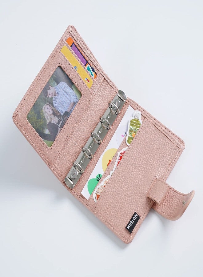 Moterm A8 Regular Rings Planner - Genuine Leather Binder Organizer Wallet (Pebbled-Dusty Rose, 15mm Ring) - Image 3