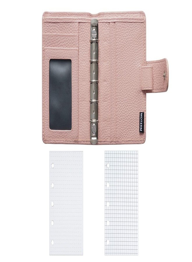 Moterm A8 Regular Rings Planner - Genuine Leather Binder Organizer Wallet (Pebbled-Dusty Rose, 15mm Ring) - Image 2