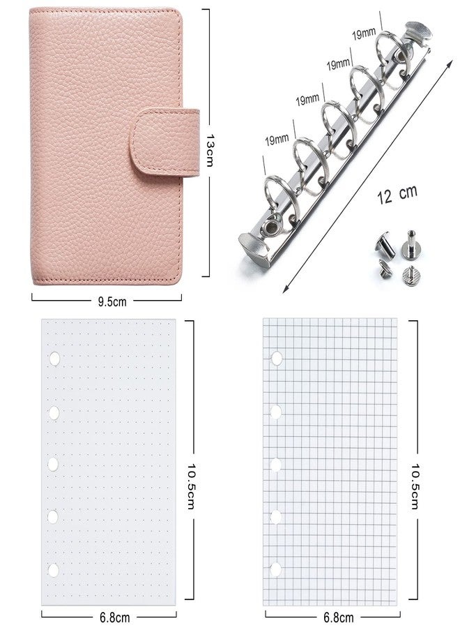 Moterm A8 Regular Rings Planner - Genuine Leather Binder Organizer Wallet (Pebbled-Dusty Rose, 15mm Ring) - Image 5