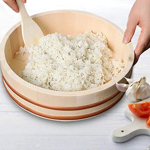 Kichgather 10.6 Inch Wooden Sushi Rice Bowl Hangiri Sushi Oke Rice Mixing Tub - Image 5