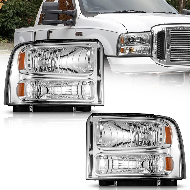 WEELMOTO Headlights Assembly Compatible with 20052007 Ford F250 F350 F450 F550 Super Duty 2005 Ford Excursion Headlamp Replacement 2005 2006 2007 Ford F250 Chrome Housing Driver and Passenger Side