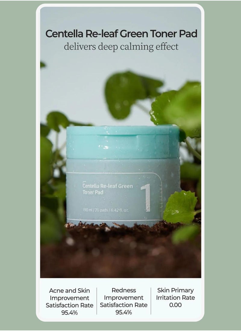 numbuzin - Numbuzin No.1 Centella Re-Leaf Green Toner Pads & Stainl ,190m - 70 Vegan Double-Sided Pads with Calming Herb Extracts for Soothed, Balanced Skin - Image 1