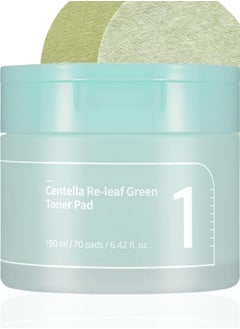 Numbuzin No.1 Centella Re-Leaf Green Toner Pads & Stainl ,190m - 70 Vegan Double-Sided Pads with Calming Herb Extracts for Soothed, Balanced Skin