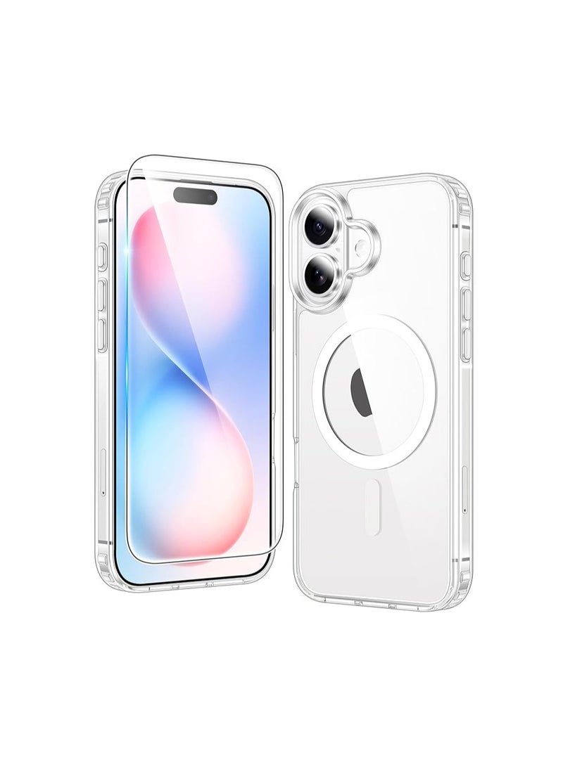 WRISTWISE iPhone 16 Plus Case  with Tempered Glass Screen Protector (1 Pcs): Clear Case Magnetic Military Grade Drop Protection Anti Yellowing Cell Phone Cover - Image 1