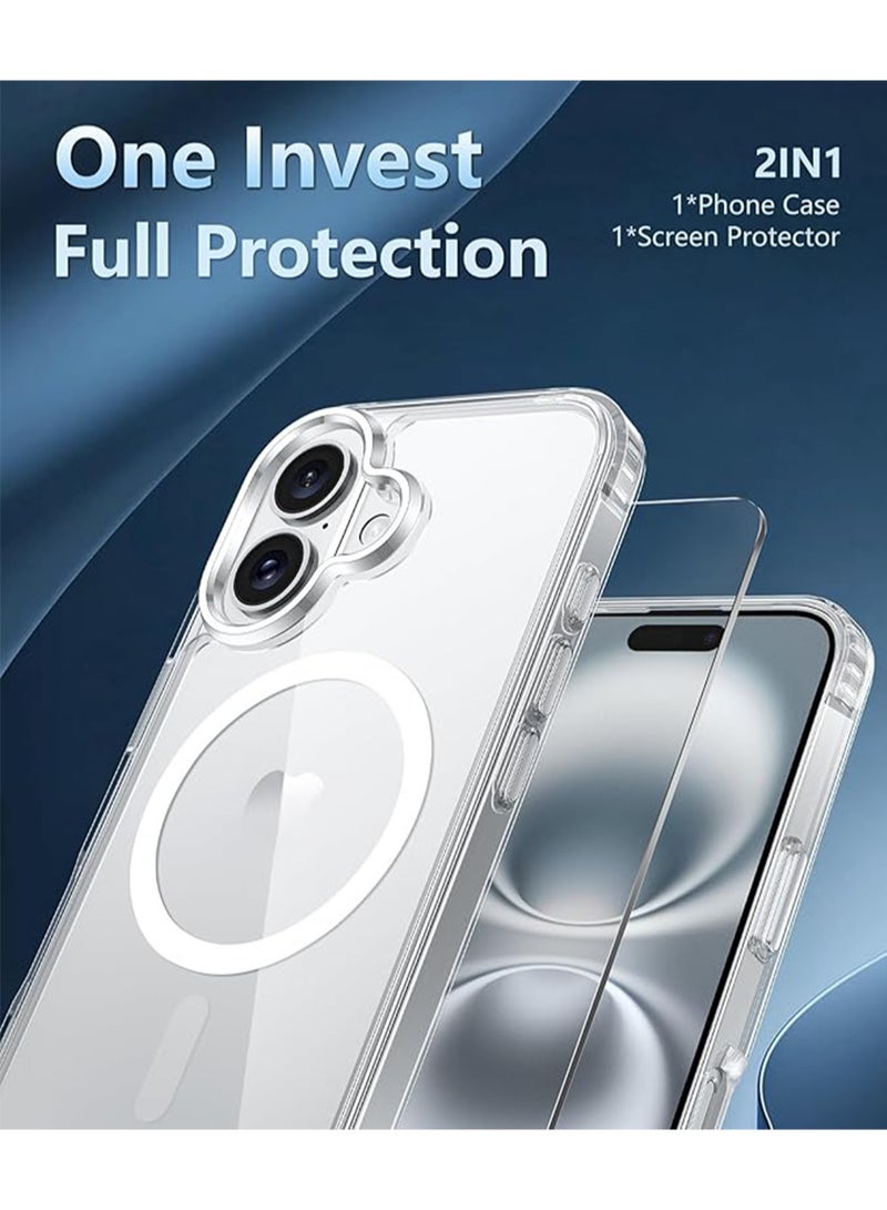 WRISTWISE iPhone 16 Plus Case  with Tempered Glass Screen Protector (1 Pcs): Clear Case Magnetic Military Grade Drop Protection Anti Yellowing Cell Phone Cover - Image 3