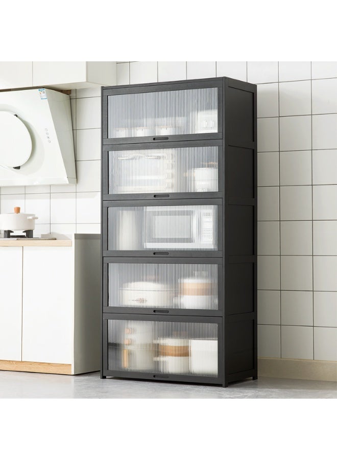 هيكسدريم خزانة تخزين مطبخ بخمس طبقات، حامل ميكروويف بأبواب قابلة للطي، رف خبازين مستقل للمطبخ، لغرفة الطعام وغرفة المعيشة والدراسة - Image 2