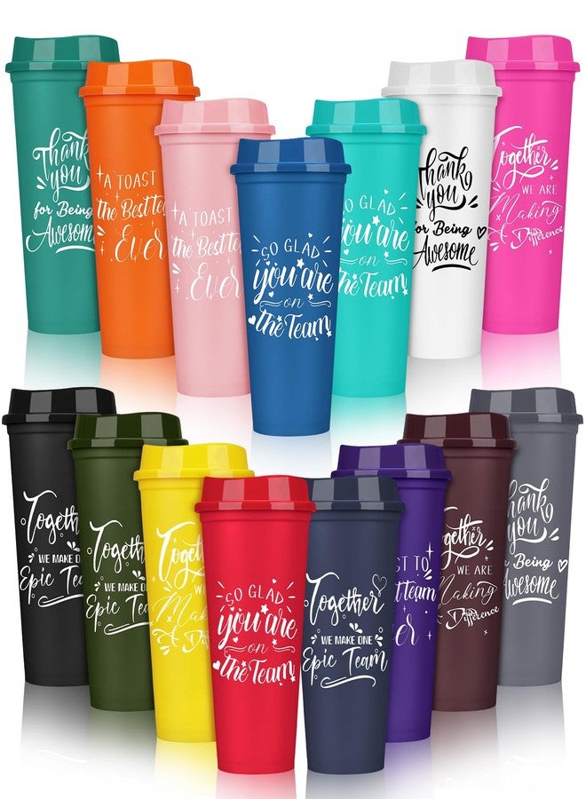 Pickmesh 15 Pcs Plastic Coffee Cups with Lids 16 oz Inspirational Travel Mug Thank You Tumbler Appreciation Team Gifts for Employees Coworker Teacher Colleague Birthdays Gifts (Multicolor) - Image 1