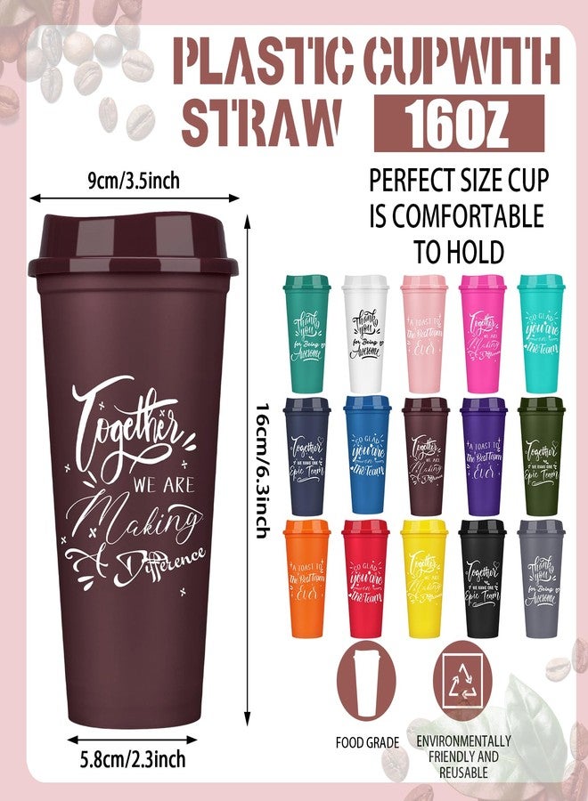 Pickmesh 15 Pcs Plastic Coffee Cups with Lids 16 oz Inspirational Travel Mug Thank You Tumbler Appreciation Team Gifts for Employees Coworker Teacher Colleague Birthdays Gifts (Multicolor) - Image 2