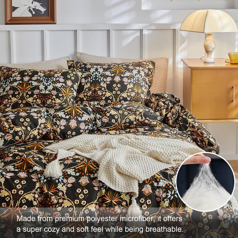 Mixinni Vintage Floral Comforter Set King  All Seasons Bohemian Bedding Set  3 Pieces Farmhouse Boho Shabby Chic Vibrant Colors Flowers Plants Comforter Set Perfect For Women And Men-King Size - Image 4