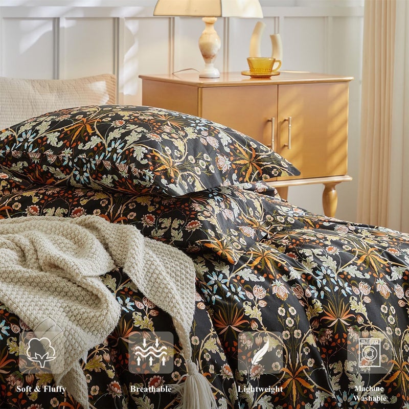 Mixinni Vintage Floral Comforter Set King  All Seasons Bohemian Bedding Set  3 Pieces Farmhouse Boho Shabby Chic Vibrant Colors Flowers Plants Comforter Set Perfect For Women And Men-King Size - Image 5