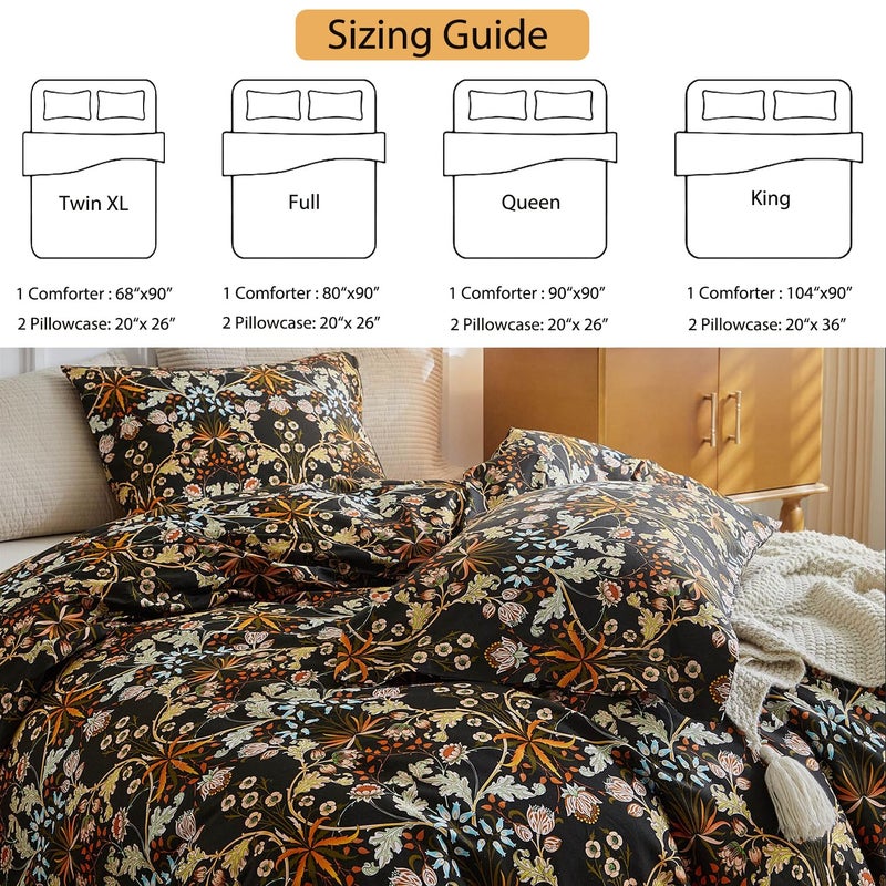 Mixinni Vintage Floral Comforter Set King  All Seasons Bohemian Bedding Set  3 Pieces Farmhouse Boho Shabby Chic Vibrant Colors Flowers Plants Comforter Set Perfect For Women And Men-King Size - Image 3