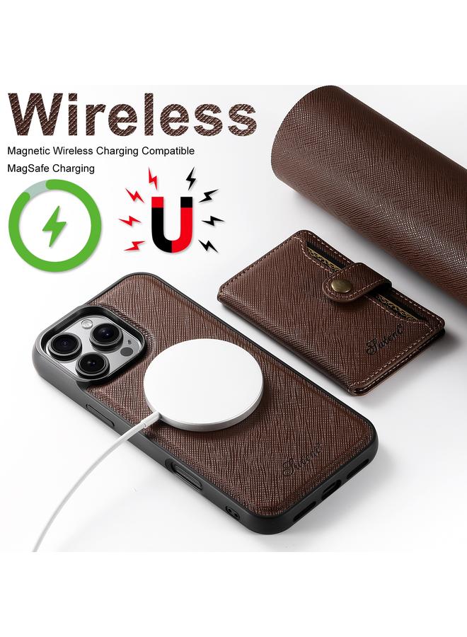 Suteni Case For iPhone 16 Plus H20 Cross-Grain MagSafe Horizontal Card Bag Back Phone Case - Image 5