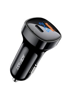 ACEFAST Digital Display 66W (USB-C+USB-A), Dual-port Fast Car Charger, Support PD3.0, PPS, QC4.0, AFC, FCP, Compatible With iPhone Samsung Xiaomi Oppo - Black  - Image 1