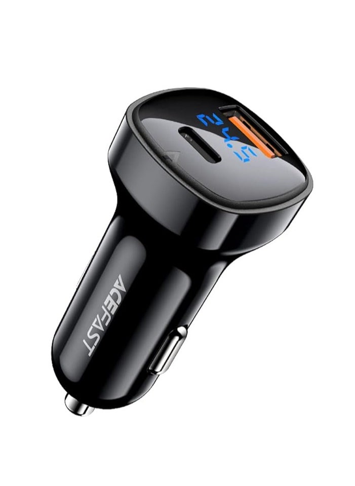 ACEFAST - Digital Display 66W (USB-C+USB-A), Dual-port Fast Car Charger, Support PD3.0, PPS, QC4.0, AFC, FCP, Compatible With iPhone Samsung Xiaomi Oppo - Black - Image 1