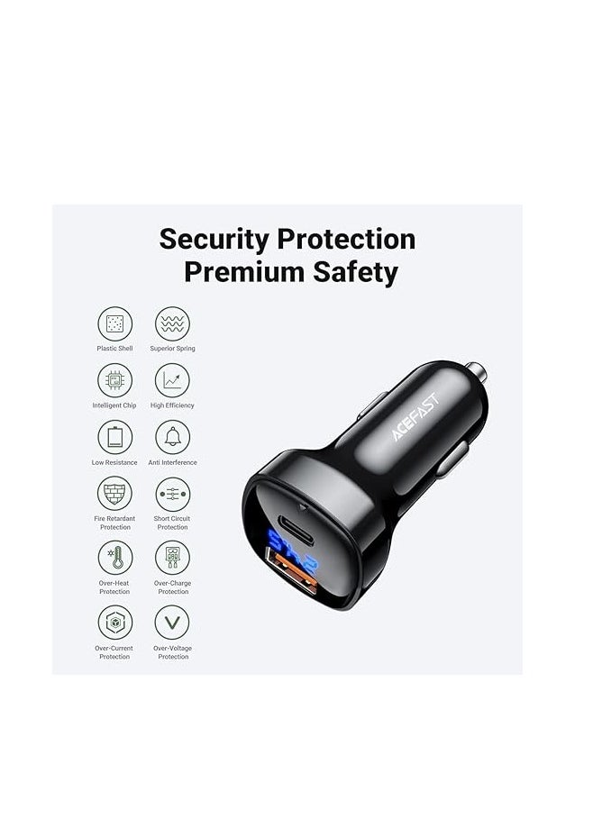 ACEFAST - Digital Display 66W (USB-C+USB-A), Dual-port Fast Car Charger, Support PD3.0, PPS, QC4.0, AFC, FCP, Compatible With iPhone Samsung Xiaomi Oppo - Black - Image 1