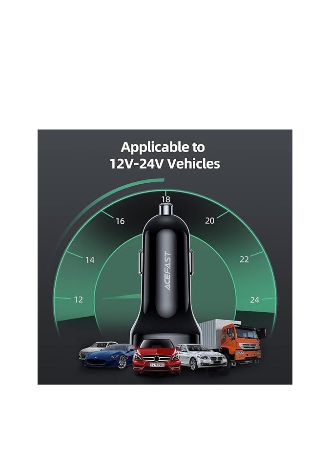 ACEFAST - Digital Display 66W (USB-C+USB-A), Dual-port Fast Car Charger, Support PD3.0, PPS, QC4.0, AFC, FCP, Compatible With iPhone Samsung Xiaomi Oppo - Black - Image 1