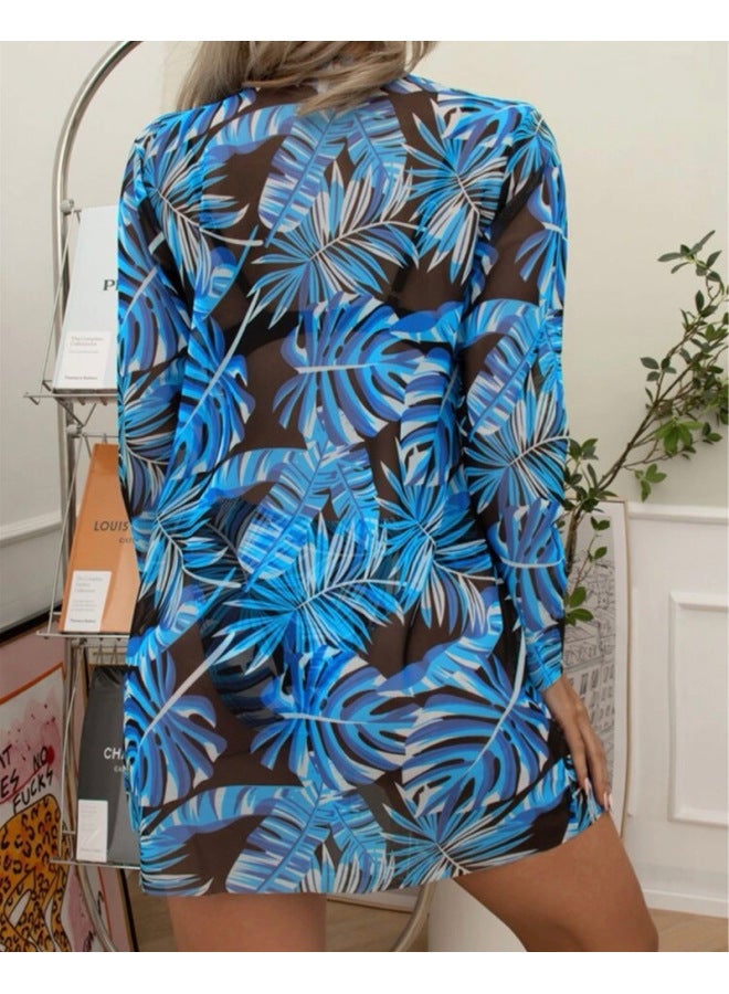 Loquat Longqi 2022 European And American Three-Piece Swimsuit Multicolor Printed Blouse Sunscreen Clothing Swimsuit Women-Color:Figure 8- - Image 5