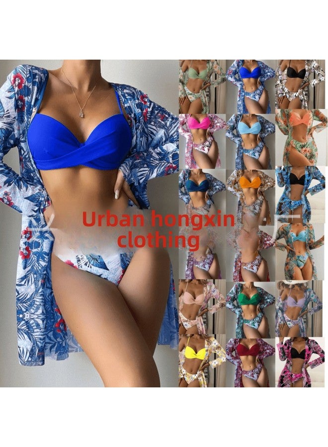 Loquat Longqi 2022 European And American Three-Piece Swimsuit Multicolor Printed Blouse Sunscreen Clothing Swimsuit Women-Color:Figure 8- - Image 2