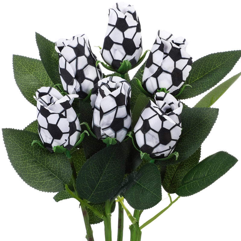 Suhine 6 Pcs Sports Party Favors Cheer Gifts Artificial Football Soccer Basketball Baseball Flowers for Birthday Game Day Tailgate Wedding Party Decorations (Soccer Color,Normal) - Image 1