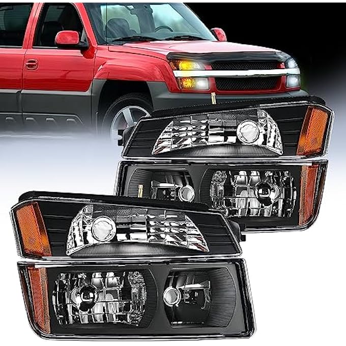 Nilight Headlight Assembly For 2002 2003 2004 2005 2006 Chevy Avalanche With Body Cladding Pickup Truck Replacement Headlamp Black Housing Amber Reflector Driver And Passenger Side 2 Years Warranty - Image 1