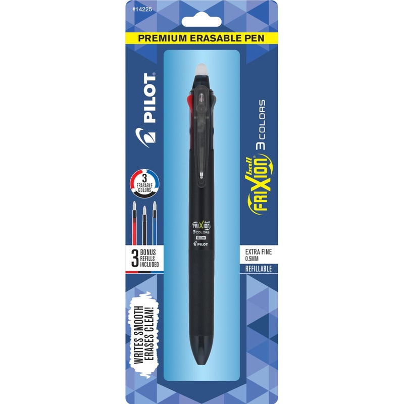 PILOT FriXion Ball 3 Erasable Gel Ink Pen, Extra Fine Point (0.5mm), Black/Blue/Red Ink, Single Pen Plus 3 Refills (14225) - Image 1