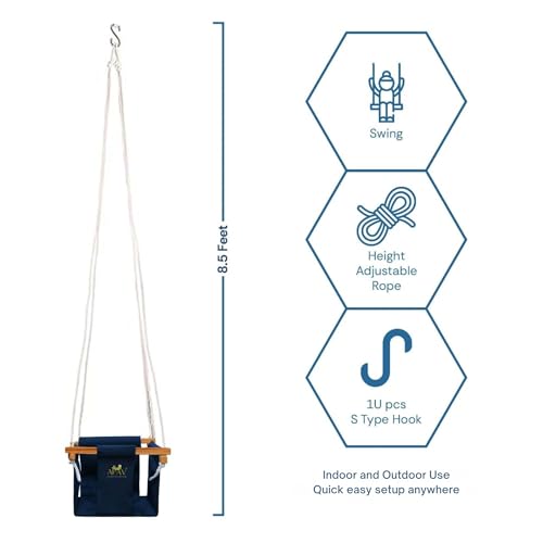 APAV Baby Swing for Kids | Hanging Jhula for 6 Months to 3 Years | Indoor Outdoor Zula Seat | Supports Up to 25 Kg | Polyester, 9 Inch (Blue) (Only Zula (Swing)) - Image 5