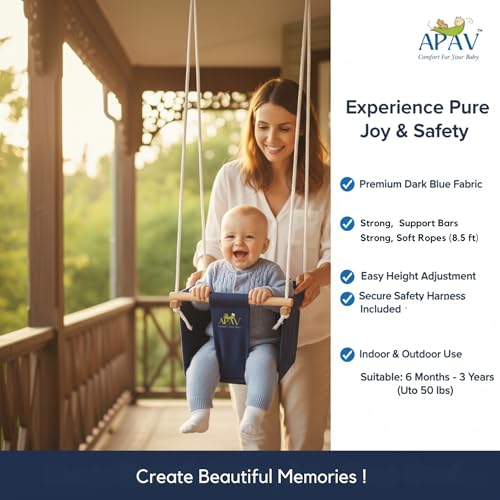 APAV Baby Swing for Kids | Hanging Jhula for 6 Months to 3 Years | Indoor Outdoor Zula Seat | Supports Up to 25 Kg | Polyester, 9 Inch (Blue) (Only Zula (Swing)) - Image 4