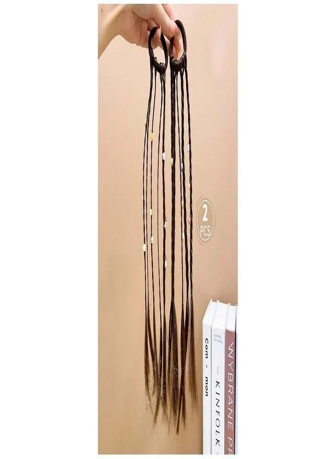 EvoNest Solid Rubber Band With Attached Braided Wig for 14Year Girls Hair Accessories | Decorative Braided Hair Extensions for Girls and Women- Pack of 2 - Brown - Image 4