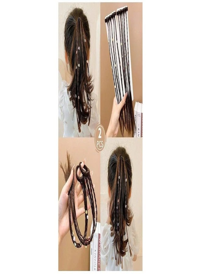 EvoNest Solid Rubber Band With Attached Braided Wig for 14Year Girls Hair Accessories | Decorative Braided Hair Extensions for Girls and Women- Pack of 2 - Brown - Image 2